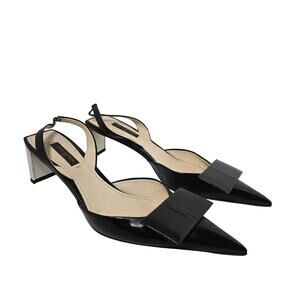 Louis Vuitton Bow d'Orsay Leather Pointy Toe Pumps Black Size 37.5